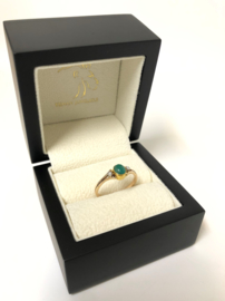 Antiek 14 K Gouden Ring 0.5 crt Cabochon Geslepen Smaragd / Diamant