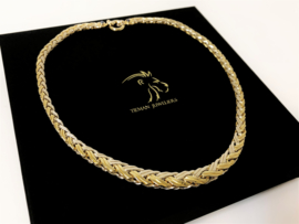 18 K Bicolor Gouden Schakel Slot Collier (uitlopend) Cabochon Saffier - 45 cm / 40,1 g