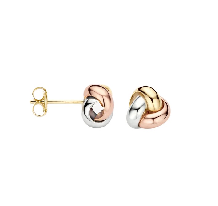 BLUSH Tricolor Oorknoppen 7145WYR -  7 mm / 14 Karaat Wit, Rosé en Geelgoud