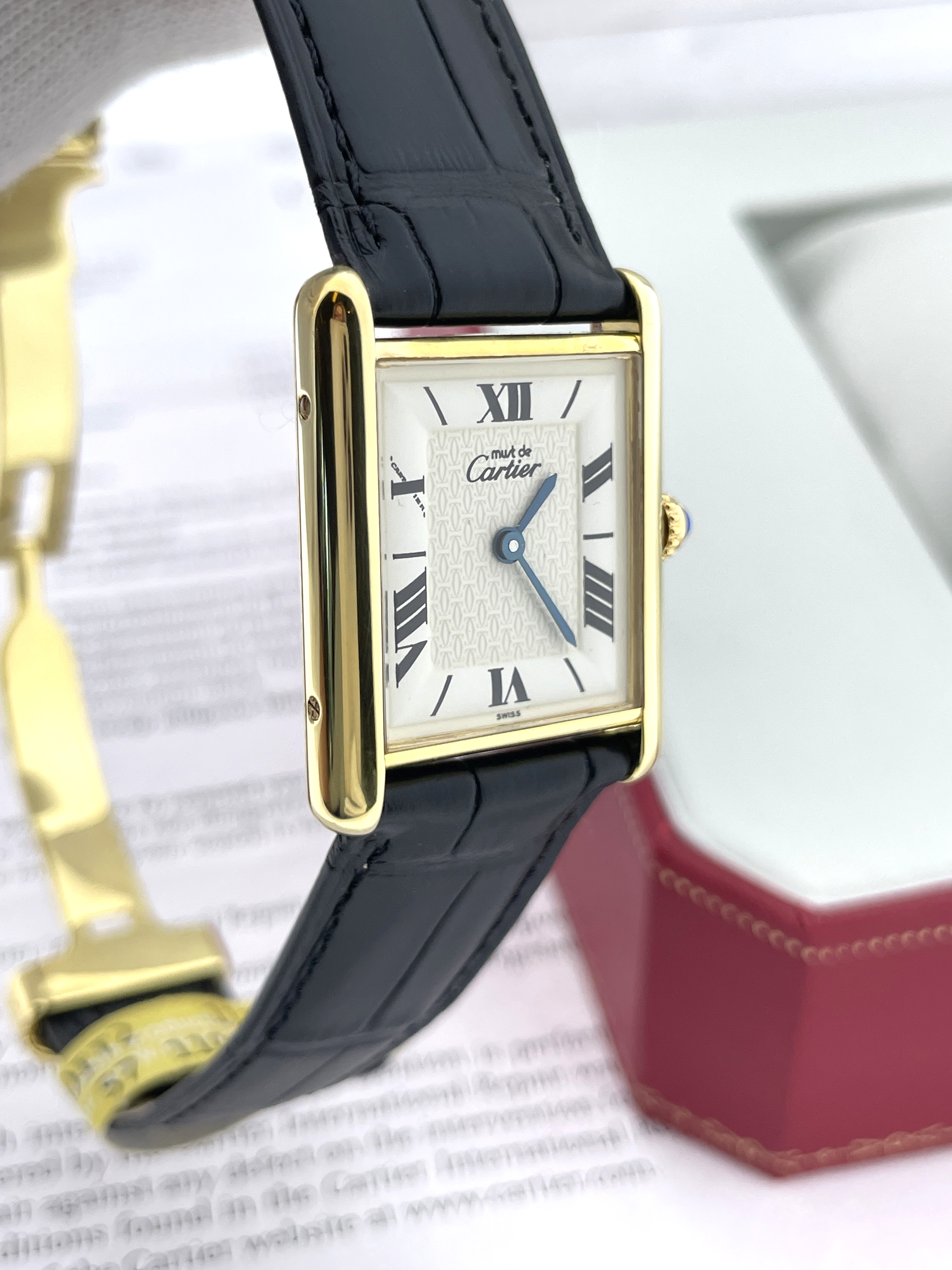 Must de Cartier Tank Large Model Quartz White Roman Dial Deployante Incl Garantie Ref. 1615