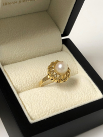 Antiek 18 K Gouden Fantasie Ring - Parel