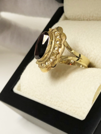 Antiek 14 K Gouden Band Ring Facetgeslepen Granaat