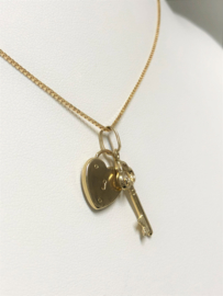 14 K Gouden Venetiaans Collier Sleutel / Hart Hanger - 42 cm
