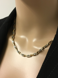 14 K Bicolor Gouden Fantasie Schakel Collier - 45 cm / 18,05 g