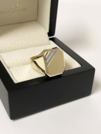 14 K Bicolor Gouden Heren Zegelring 8-Kant