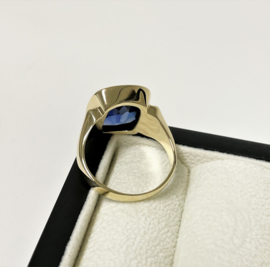 Antiek 14 K Massief Gouden Heren Ring Geslepen Saffier - 11 g / Mt 20,5