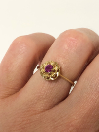 Antiek Handvervaardigd 14 K Gouden Rozet Ring Robijn