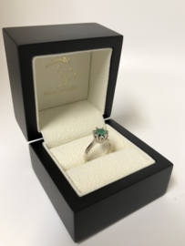 Antiek 14 K Witgouden Rozet Ring Natuurlijk Smaragd / Diamant