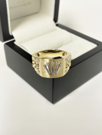 14 Karaat Gouden Rolex Logo Ring Heren 0.28 ct Briljant Geslepen Diamant G/VVS