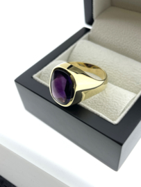Massief Gouden Heren Ring Zegelring Signet Antiek Bufftop Geslepen Amethyst - 13.8 g