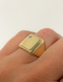 14 K Massief Gouden Heren Zegelring 0.10 Briljantgeslepen Diamant G/VVS1