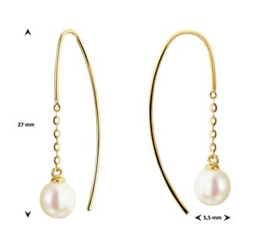 14 K Gouden Oorhangers Zoetwater Parel  (doortrek hangers)