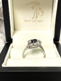 Witgouden Slagring Markies Briljant Geslepen Diamant / Saffier
