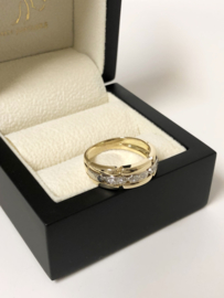 14 K Bicolor Gouden Schakel Band Ring 0.12 crt Diamant - G / VS1