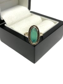14 Karaat Gouden Vintage Ring Gefacetteerd Groen Agaat - 18 x 10.5 mm