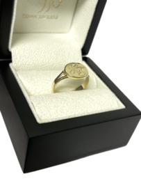 14 Karaat Antiek Gouden Dames Zegelring Ovaal Liggend Monogram H/J