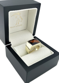 14 Karaat Gouden Ring Hessoniet Granaat Rechthoek Liggend - 10,7 g