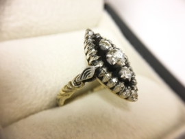 14 K Antiek Gouden Markies Ring Roosgeslepen Diamanten
