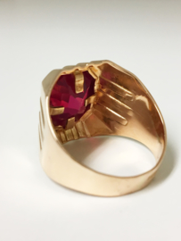14 K Rosé Gouden Heren Ring ca 5.0 ct Facet Geslepen Robijn - 9,3 g