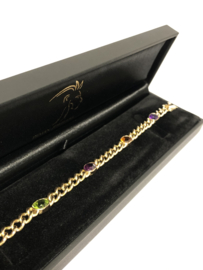 Gouden Gourmet Armband Amethyst Citrien Rhodoliet Peridot Granaat - 19 cm / 20 g / 7,5 mm