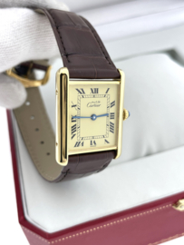 Must de Cartier Tank Large Model Quartz Roman Dial Pin Buckle - 590005 Vermeil