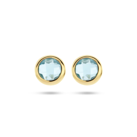 14 K Gouden Oorstekers Facet Geslepen Blauw Topaas 7,5 mm