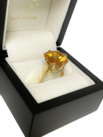 Grote 18 K Gouden Solitair Ring ca 15 ct Briljant Geslepen Oranje Saffier