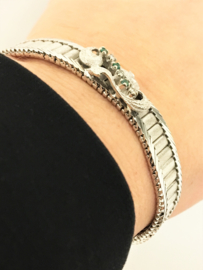 18 K Witgouden Fantasie Schakel Armband Diamant / Smaragd - 18,5 cm / 28,6 g
