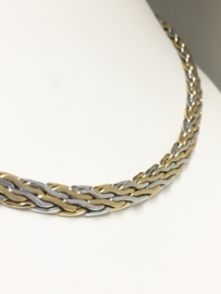 14 K Bicolor Gouden Schakel Slot Collier - 45 cm / 16,9 g