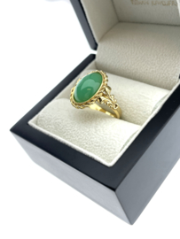 Vintage 8 Karaat Dames Ring Cabochon Geslepen Chrysopraas