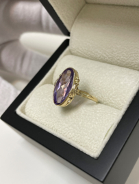Handvervaardigd Antiek Gouden Solitair Ring 3.35 Crt Ovaal Gefacetteerde Paars Saffier