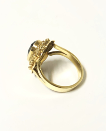 Antiek 14 K Gouden Band Ring Facetgeslepen Granaat