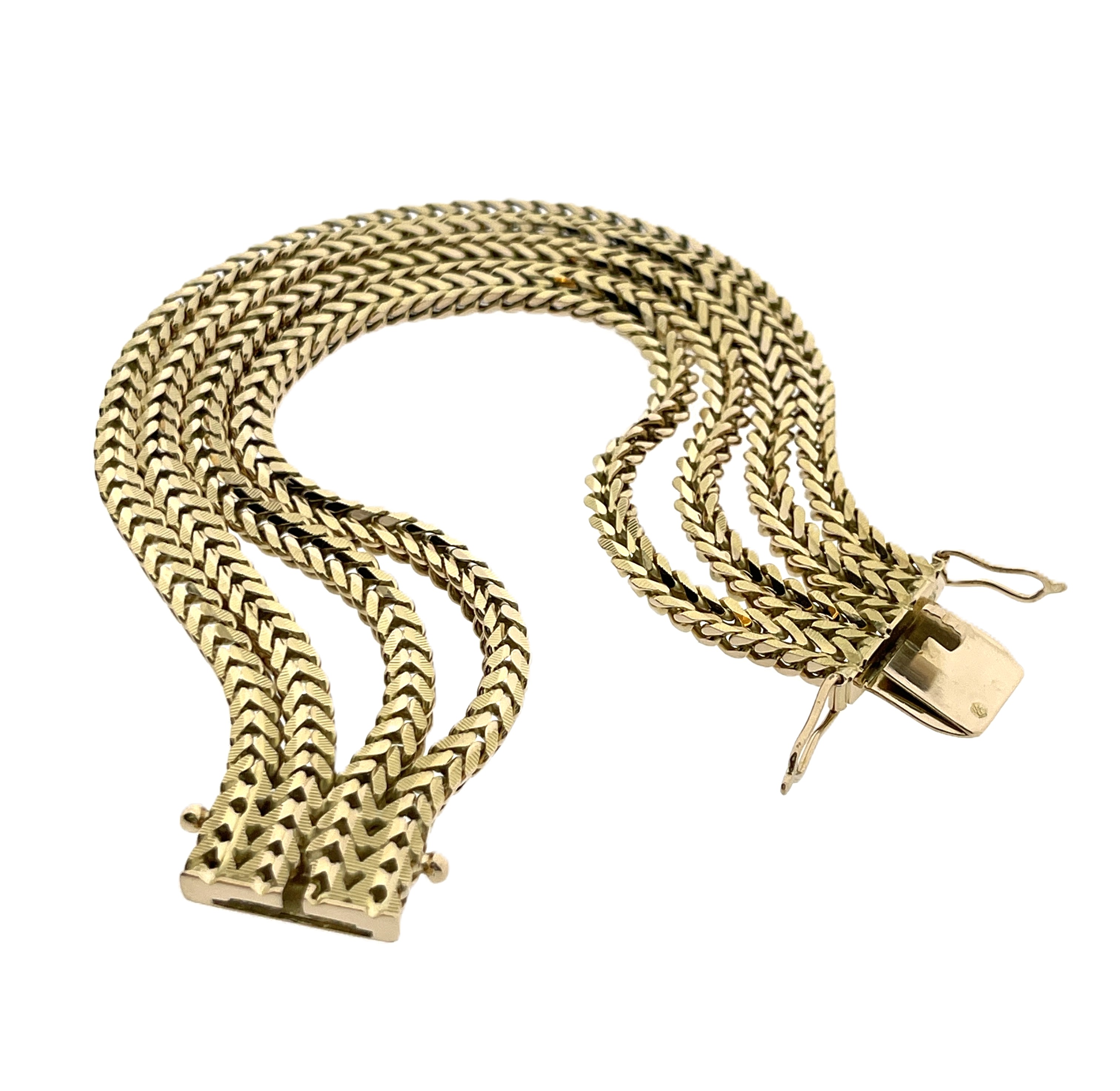18 Karaat Gouden 4-Rijige Vierkante Gourmet Schakel Armband (Flexibel) - 19 cm / 1.7 cm / 3.5 x 3 mm (4x)