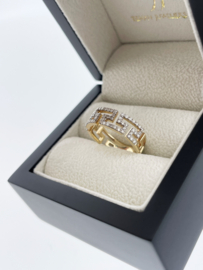 14 K Gouden Ring Versace Motief ca 0.30 ct Briljant Geslepen Diamant