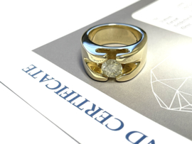 Zware Massief Gouden Heren Ring 1.40 ct Diamant - Inclusief HRD Diamond Certificate / 33.6 gram