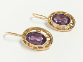 Antiek 14 K Gouden Oorhangers Facetgeslepen Amethyst - 3,2 cm