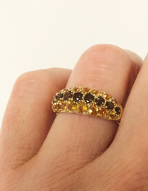 14 K Gouden Bandring Briljantgeslepen Rookkwarts / Citrien