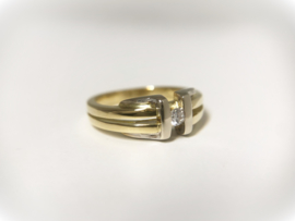 18 K Bicolor Gouden Bandring 0.05 crt Briljantgeslepen Diamant G / VVS1