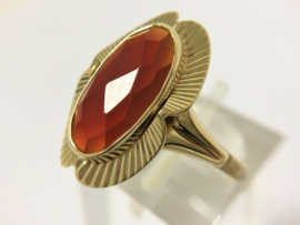 Antiek 14 K Gouden Ring Facetgeslepen Carneool