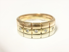 14 K Tricolor Gouden Band Ring 0.05 crt Diamant - Ice Cube