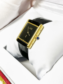 Must de Cartier Tank Large Onyx Dial Pin Buckle - 2 Jaar Cartier Garantie