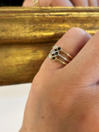18 K Tricolor Gouden 3-Band Ring Trinity Briljant Geslepen Diamant / Saffier