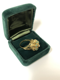 Royale 18 K Gouden Vintage Franklin Mint Fabergé Ring Diamant / Smaragd