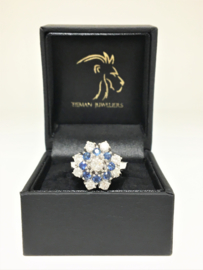 Exclusieve 14 K Witgouden Rozet Ring 0.9 crt Diamant / 0.4 crt Saffier