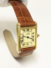 Must de Cartier Tank Quartz Roman Dial - Incl Cartier Garantie / Alligator Goud