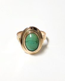 Antiek 14 K Rosé Gouden Ring Ovaal Cabochon Groen Turkoois