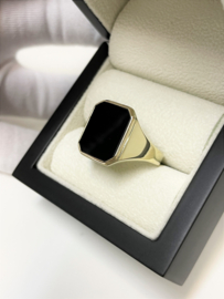 14 K Massief Gouden Heren Zegelring Onyx Model 8-Kant