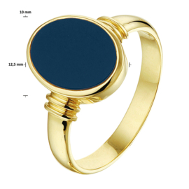 14 K Gouden Dames Zegelring - Blauwlagen Steen (ovaal)