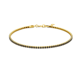14 Karaat Gouden Tennis Armband Zwart Spinel (verstelbaar) - 1,5 mm /16,5 - 18 cm