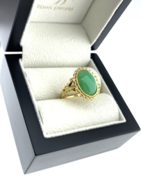 Vintage Gouden Dames Ring Cabochon Geslepen Chrysopraas